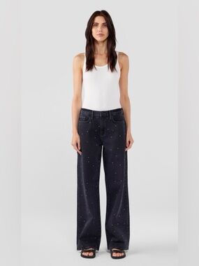 Triarchy Ms Miley Baggy Jeans Wide-Leg Black Embellished Sustainable Denim Sz 27